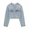 TRAF-Veste en jean chic à col rond pour femme courte rétro poche décorée nouvelle mode