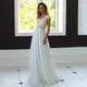 Robe de mariée blanche bohème à col en V manches courtes haut transparent mousseline de soie