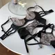 Sexy ultra-thin lace underwear erotic transparent large bra set PU leather embroidered lingerie