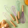 1PC Silicone Wooden Handle Manual Egg Beater Kitchen Mixer Handheld Egg Beater Milk Bubble Beater