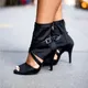 Bottes de danse professionnelles pour femmes chaussures de salsa noires talon de 10cm bottes de
