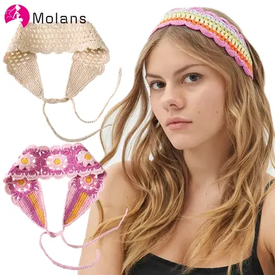 Molans – bandeau en Crochet pour femmes accessoires pour cheveux couleur unie tricot Turban à