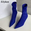 Eilyken-Bottes de rinçage en tissu pour femmes chaussures pointues chaussons courts chaussures à