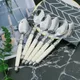 4/6/24pcs Ivory White Silverware Laguiole Stainless Steel Steak Knives Table Forks Dinner Spoons