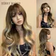 HENRY MARGU Long Brown Blonde Ombre Synthetic Wigs With Bangs Natural Wave Wigs for Women Heat