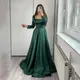 FDHAOLU-Robe de soirée en satin vert foncé pour mariage manches longues col carré robe de Rh