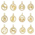 Signe du Zodiaque Cuivre Zricon Charm Constellation Ronde Capricorne Nous Terminé Bélier Pendentif