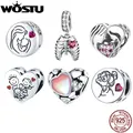 WOSTU-100% Sterling Silver Family Love Charms for Women Beads Pendant Fit Original DIY Bracelet