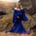 2021 European and American Maternity Photography Dress with Silk Cotton Ruffle Sleeves and Trail