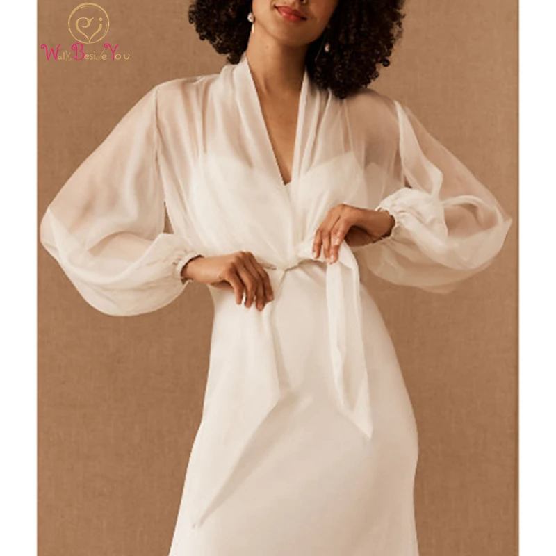 Elfenbeinfarbene Hochzeitsjacke aus Chiffon, bauschig, voluminös, volle Ärmel, 2025, Braut-Bolero, formeller Party-Umhang, Achselzucken, Braut-Umhang-Zubehör Image