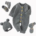 Winter Warm Knitted Baby Rompers Baby Shoes + Gloves Clothes Autumn Newborn Boy Girl Jumpsuit Outfit