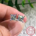 D Color Princess Cut Moissanite Earring s925 Sterling Sliver Plated with 18k White Gold Earrings for