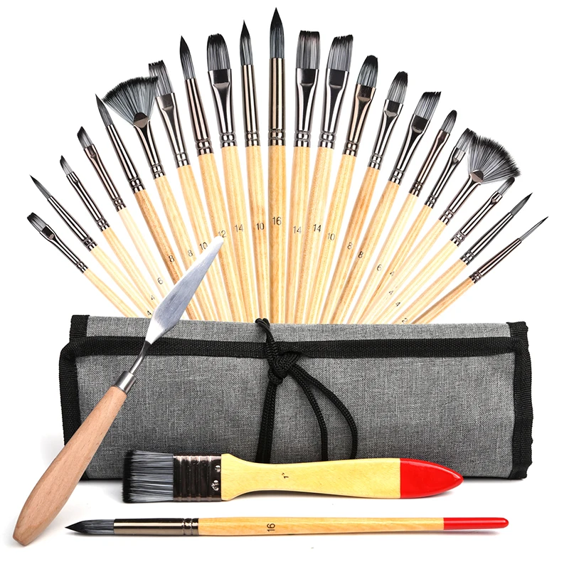 Dainayw 25 pcs Pinsel Set mit Stoff rolle und Spachtel für Acryl öl Aquarell Gouache Kunst Image
