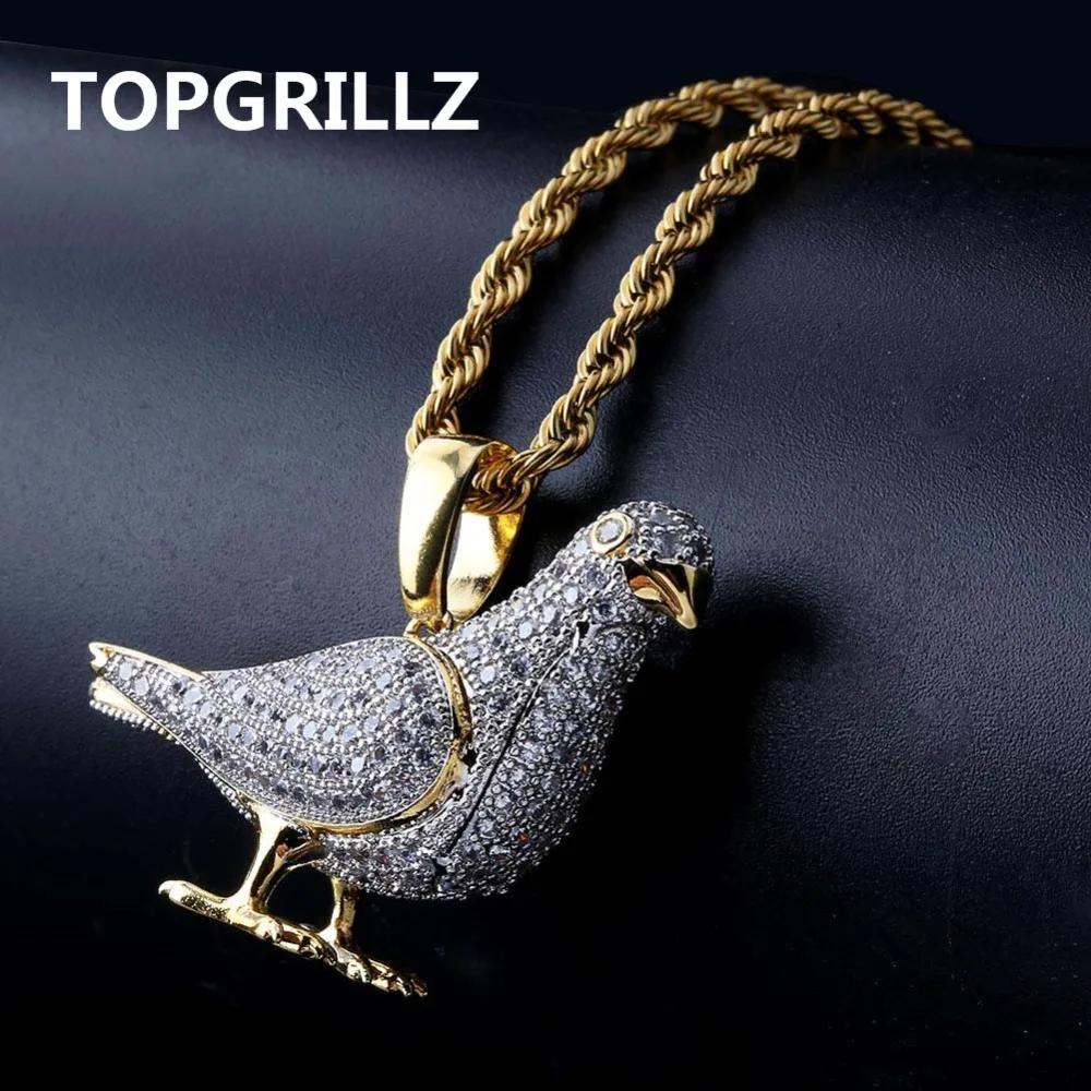 TOPGRILLZ Neue Stil Iced Out Gold Farbe Überzogen Zwei Ton Mikro Pflastern Zirkon Taube Anhänger Halskette Hip Hop Schmuck für männer Frauen