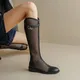 Weiche Leder Damenschuhe Sommer dünne Stiefel durchbrochene Stiefel Mesh High Boots Damen