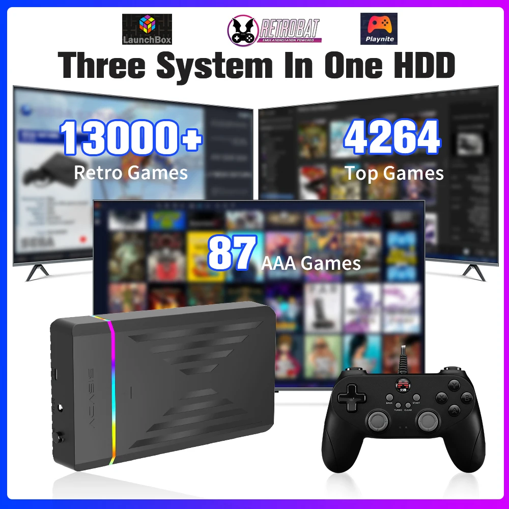 Retro Gaming HDD Retrobat&Playnite&Launchbox OS für PS4/PS3/PS2/PS1/SWITCH/N64/DC/WIIU 39 Emulatoren für Windows mit 17000+ Spielen Image