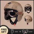 Retro Pu Leder Deutsch Vintage Open Face Motorrad Helm Cafe Racer Motocross Roller Casco mit Brille