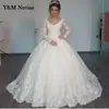 Y & m weiß elfenbein Ballkleid voller Ärmel Vintage Brautkleid 2023 elegante Longlace Stickerei