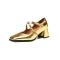 2024 oro argento Mary Jane scarpe da donna piccolo cuoio capelluto quadrato in pelle 6cm tacco