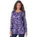 Plus Size Women's Long-Sleeve Crewneck Ultimate Tee by Roaman's in Midnight Violet Watercolor Flowers (Size 2X) Shirt