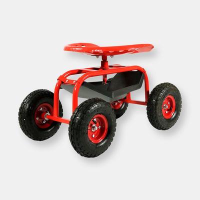 Sunnydaze Decor Rolling Garden Cart Tool Tray 360 Degree Swivel Utility Work Seat Planting - Red