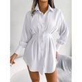 Robe chemise Robe unie Femme Mini robe Bouton Plein Air Vacances Vêtement de rue Maxi Col de Chemise manche longue Standard Blanche Bleu Vert Véronèse S M L XL