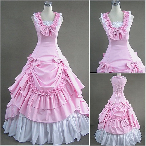 Kleid Viktorianisch Mittelalterlich 18. Jahrhundert Knöchellänge Lange Länge Kleid Partykostüm Maskerade Übergröße Normal Kundenspezifische Patchwork Ballkleid Kostüm Damen Party Abschlussball Image