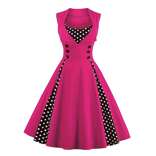 Polka-Dots 1950er Jahre Grease-Outfits Cocktailkleid Kleid A-Linien-Kleid Flair-Kleid Polka-Dots Fancies Kleid Damen Maskerade Event Party Erwachsenen Kleid Heimkehrkleider Image