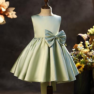 A-Line Knee Length Flower Girl Dress Wedding Party Girls Cute Prom Dress Satin with Bow(s) Elegant Fit 3-16 Years dress to impress 2025