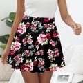 Damen Rock Schaukel Mini Röcke Bedruckt Blumen Casual Wochenende Sommer Polyester Modisch Brautkleider schlicht Schwarz / Weiß Schwarz Weiß Rot