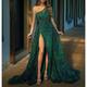 Mermaid Red Green Dress Prom Dresses Emerald Green Dress Wedding Guest Prom Sweep / Brush Train Short Sleeve One Shoulder Sequined with Sequin 2024