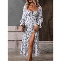 Women's Casual Dress Swing Dress A Line Dress Floral Split Print Square Neck Maxi Dress Vacation Long Sleeve Summer