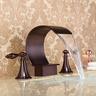 rubinetto del lavandino del bagno diffuso, due maniglie tre fori, rubinetti da bagno in bronzo lucidato a cascata in ottone