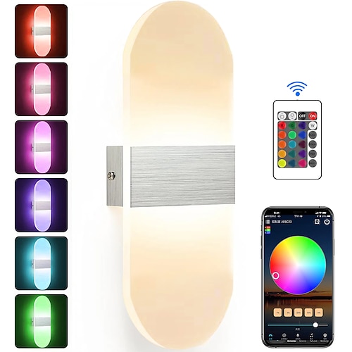lampada da parete dimmerabile a led, 15.6in rgb wifi bluetooth 2.4g 10w lampada da parete in acrilico intelligente per interni controllo app compatibile con alexa e assistente domestico google senza hub adatto per il corridoio della camera da letto