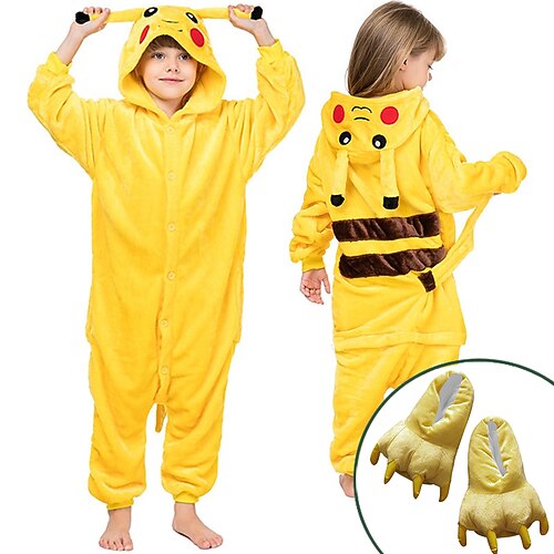 set con tutina in flanella pigiama kigurumi pantofole artiglio set da 2 pezzi biancheria da letto mimetico simpatico pika pika cartone animato animale intimo per bambini unisex accogliente per la casa