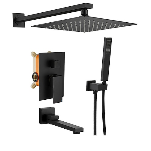 set di rubinetti per sistema doccia soffione doccia a pioggia 10 pollici nero, set combinato valvola ruvida e kit di rifiniture set combinato soffione ad alta pressione con montaggio a parete portatile per bagno