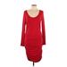 Express Casual Dress - Bodycon Scoop Neck Long sleeves: Red Print Dresses - Women's Size Large