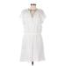 Cloth & Stone Casual Dress - Mini Tie Neck Short sleeves: White Print Dresses - Women's Size Medium