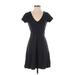 Ann Taylor LOFT Casual Dress - Mini V Neck Short sleeves: Black Print Dresses - New - Women's Size 0