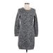 Ann Taylor LOFT Casual Dress - Sweater Dress Crew Neck 3/4 sleeves: Gray Dresses - Women's Size Medium Petite