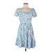 The Children's Place Casual Dress - A-Line Boatneck Short sleeves: Blue Floral Dresses - Women's Size Medium
