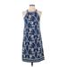 Max Studio Casual Dress - Shift: Blue Floral Motif Dresses - Women's Size Small