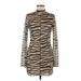 Miss Selfridge Casual Dress - Shirtdress Mock Long Sleeve: Brown Zebra Print Dresses - Women's Size 8
