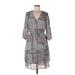 Emma & Michele Casual Dress - Wrap: Gray Acid Wash Print Dresses - Women's Size 10