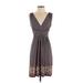 Max Studio Casual Dress - Wrap: Brown Floral Motif Dresses - Women's Size Small
