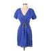 J.Crew Casual Dress - Mini Plunge Short sleeves: Blue Solid Dresses - Women's Size 0
