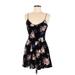 Divided by H&M Cocktail Dress - A-Line Scoop Neck Sleeveless: Black Floral Dresses - Women's Size 8