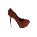 Sergio Rossi Heels: Slip On Stilleto Cocktail Party Brown Solid Shoes - Women's Size 38 - Round Toe