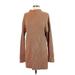 BP. Casual Dress - Sweater Dress High Neck Long sleeves: Brown Print Dresses - Women's Size Small