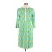 J. McLaughlin Casual Dress - Shirtdress Collared 3/4 sleeves: Green Print Dresses - Women's Size Large